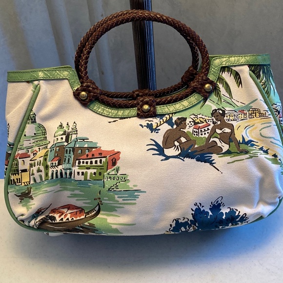 Tommy Hilfiger Handbags - VTG Tommy Hilfiger Scenic Print Satchel with Brown Handles